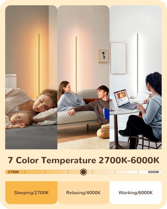 LED Corner Floor Lamp, Set of 2 Minimalist Dimmable Light with Remote, 57.5" Tall Standing Lamp for Living Room, Bedroom, Home Office, 7 Color Temperature 2700-6000K (Gold)