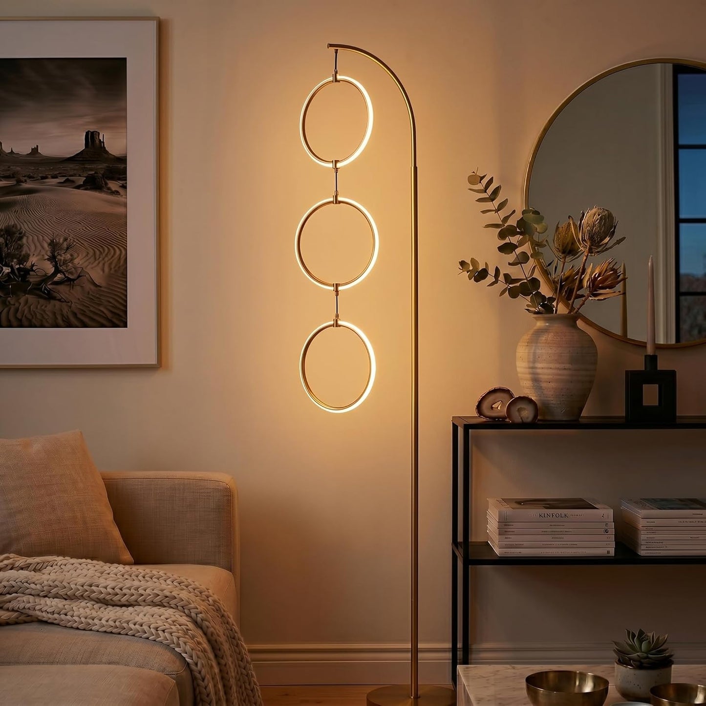 Nova 74 In. Antique Brass Industrial 3-Light LED Energy Efficient Floor Lamp with Built-In 3-Way Dimmer Function FL-NVA-BRS