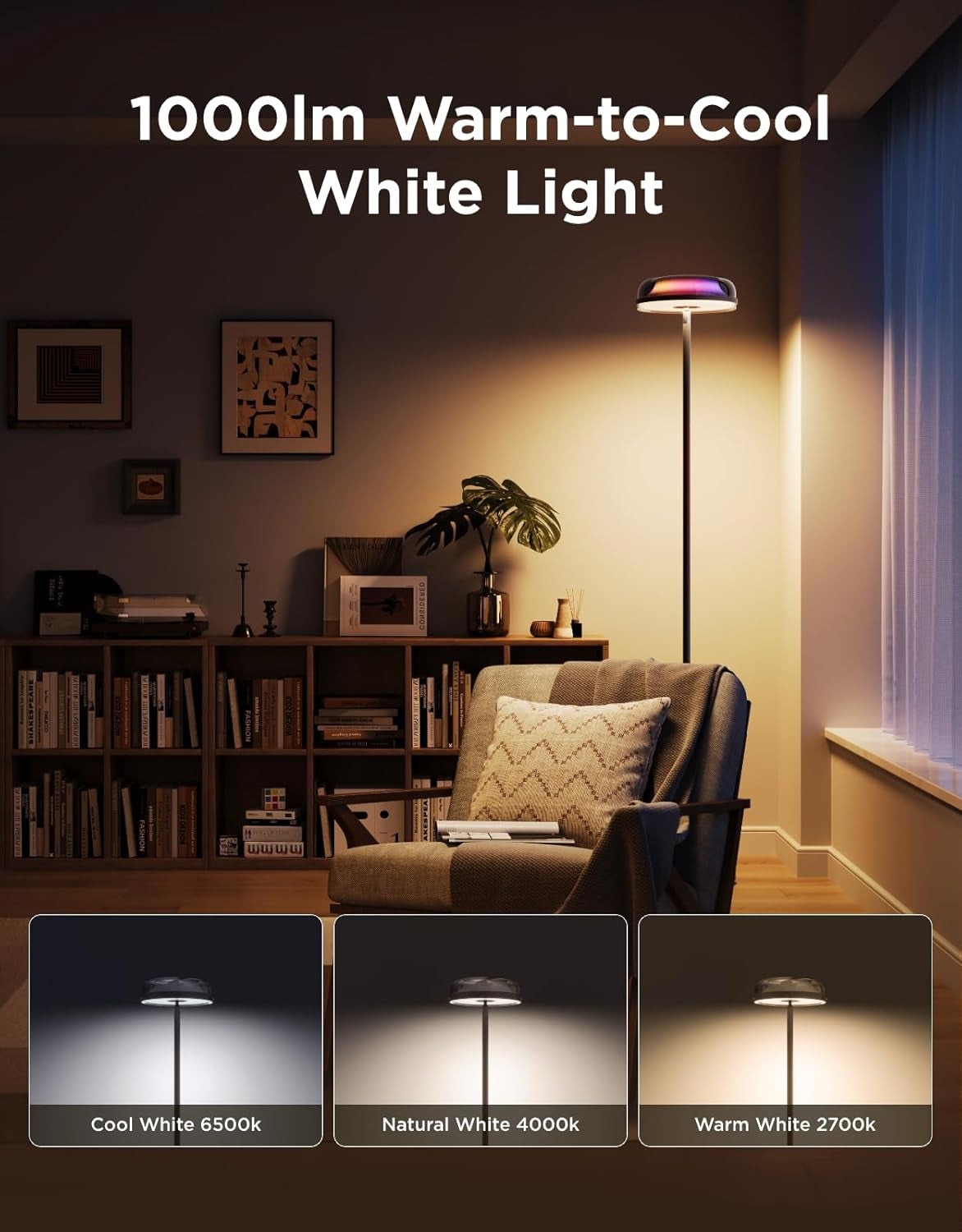 RGBIC Ripple & Nebula Floor Lamp, Smart LED Corner Floor Light with Adjustable Projection Effects, App & Voice Control, Warm and Cool White Standing Lamp for Living Room, Bedroom, Gaming Room