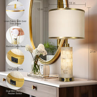 27" Alabaster Table Lamps Set of 2, Lamps for Living Room Bedroom,Bedside Lamps with Night Light,Nightstand Lamp with USB A+C Ports,Modern Table Lamp with Linen Shade (Bulbs Included)