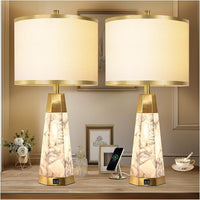 27" Alabaster Table Lamps Set of 2, Lamps for Living Room Bedroom,Bedside Lamps with Night Light,Nightstand Lamp with USB A+C Ports,Modern Table Lamp with Linen Shade (Bulbs Included)