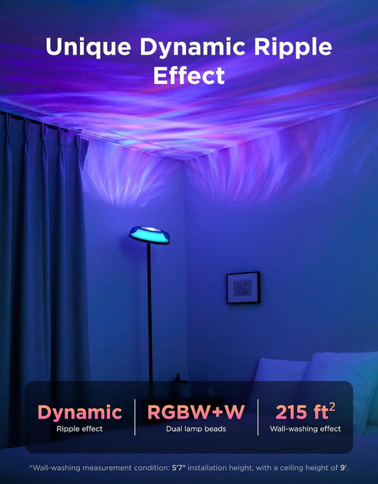 RGBIC Ripple & Nebula Floor Lamp, Smart LED Corner Floor Light with Adjustable Projection Effects, App & Voice Control, Warm and Cool White Standing Lamp for Living Room, Bedroom, Gaming Room