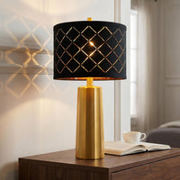 Set of 2 Modern Table Lamps for Living Room Bedroom, Gold Nightstand Resin Lamps with Black Grid Shade, Contemporary Desk Lamps for Bedside End Tables, 2 Bulbs Included (Gold)
