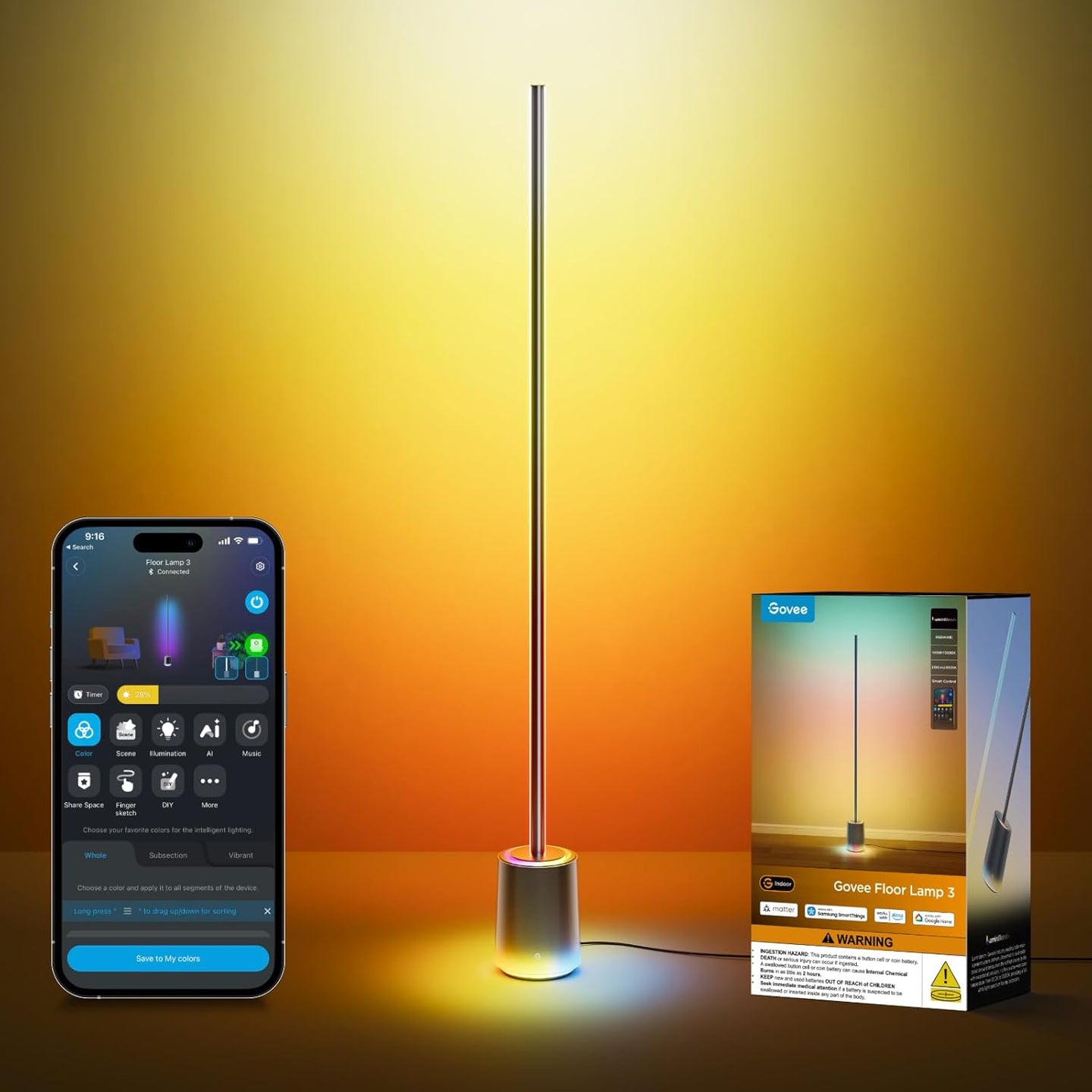 Floor Lamp 3 with Luminblend+ Technology, 2100Lm Standing Lamp, Work with Matter,1000K-10000K Modern Floor Lamps for Living Room, Bedroom, Office, Corner Lamp with Dynamic Scenes, Daysync