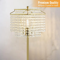 Gold Crystal Floor Lamp, 64" Tall Elegant Standing Lamp with On-Off Foot Switch, Double-Layer Lampshade, Standing Floor Lamps for Living Room, Bedroom, Office, 8W LED Bulb Included