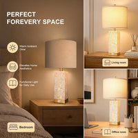 24" Modern Translucent Travertine Table Lamp Set of 2 with Night Light for Living Room,Natural Stone Desk Lamp with USB Ports.Farmhouse Bedside Nightstand Lamp Decor Bedroom Home .Tradition End Lamp