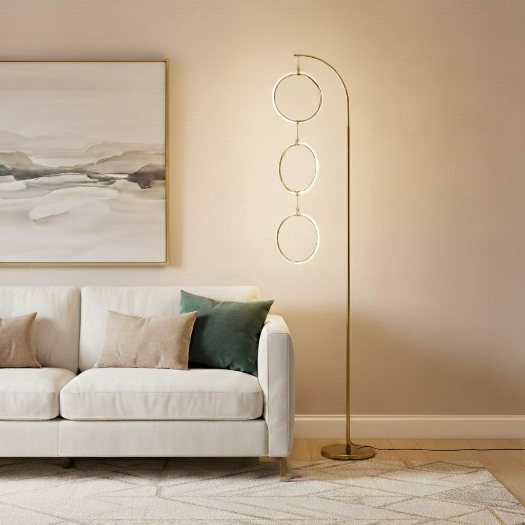 Nova 74 In. Antique Brass Industrial 3-Light LED Energy Efficient Floor Lamp with Built-In 3-Way Dimmer Function FL-NVA-BRS