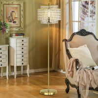 Gold Crystal Floor Lamp, 64" Tall Elegant Standing Lamp with On-Off Foot Switch, Double-Layer Lampshade, Standing Floor Lamps for Living Room, Bedroom, Office, 8W LED Bulb Included