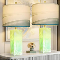 Alabaster Table Lamp Set of 2 with Night Light for Bedroom Living Room, 23" Rotary Switch Bedside Lamp with Linen Shade, Modern Nightstand Lamps for Room Office Dorm (Bulb Included)