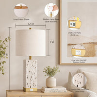 24" Modern Translucent Travertine Table Lamp Set of 2 with Night Light for Living Room,Natural Stone Desk Lamp with USB Ports.Farmhouse Bedside Nightstand Lamp Decor Bedroom Home .Tradition End Lamp