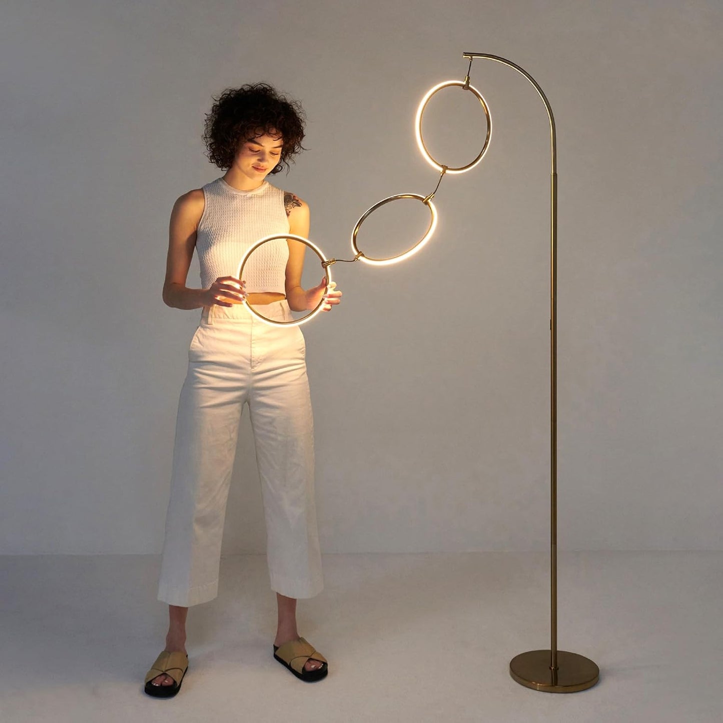 Nova 74 In. Antique Brass Industrial 3-Light LED Energy Efficient Floor Lamp with Built-In 3-Way Dimmer Function FL-NVA-BRS