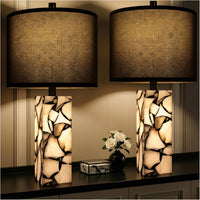 Alabaster Table Lamp Set of 2 with Night Light for Bedroom Living Room, 23" Rotary Switch Bedside Lamp with Linen Shade, Modern Nightstand Lamps for Room Office Dorm (Bulb Included)
