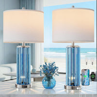 25.5" Table Lamp Set of 2 with USB A+C Ports, Gold Lamp for Living Room with Touch Control, Modern Bedside Nightstand Lamp White Lamp Shade Bedroom Home Office Decor (2700K LED Bulbs Included)