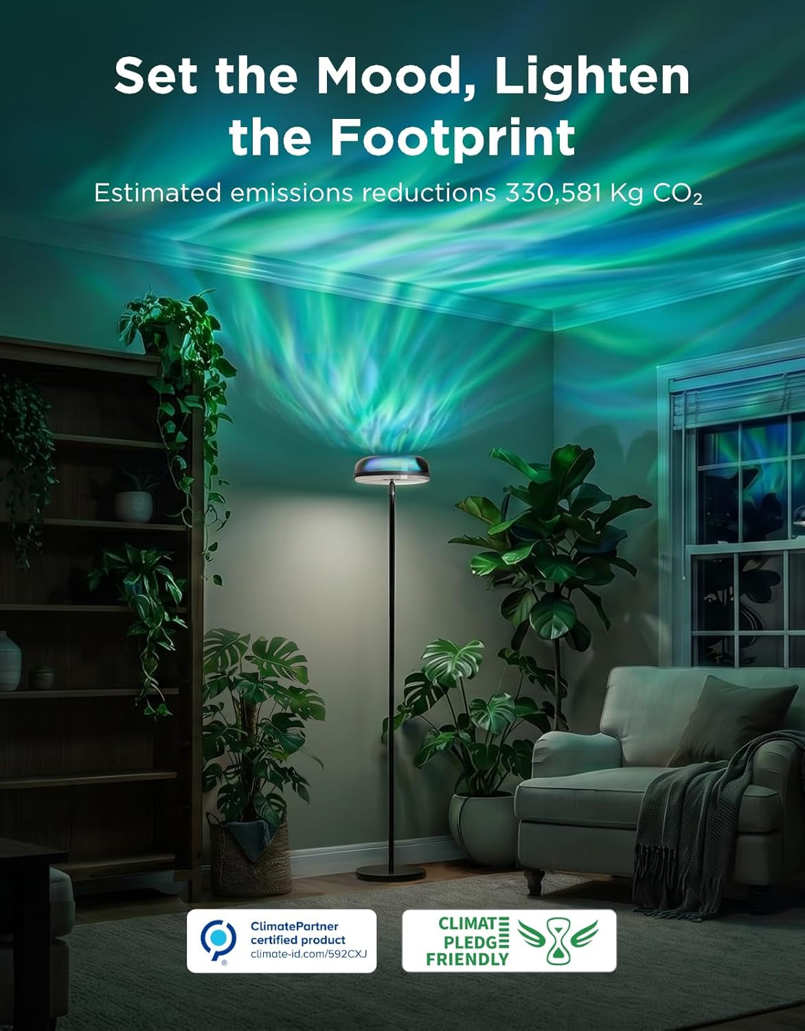 RGBIC Ripple & Nebula Floor Lamp, Smart LED Corner Floor Light with Adjustable Projection Effects, App & Voice Control, Warm and Cool White Standing Lamp for Living Room, Bedroom, Gaming Room
