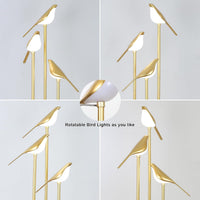 Gold Floor Lamps for Living Room, Modern Floor Lamp with Shelves, Mid Century Standing Lamp with 3 Adjustable LED Bird Lights, Corner Tall Lamp with Table, Brass Stand up Lamp for Bedroom Kids Room