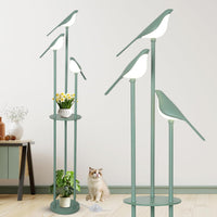 Gold Floor Lamps for Living Room, Modern Floor Lamp with Shelves, Mid Century Standing Lamp with 3 Adjustable LED Bird Lights, Corner Tall Lamp with Table, Brass Stand up Lamp for Bedroom Kids Room