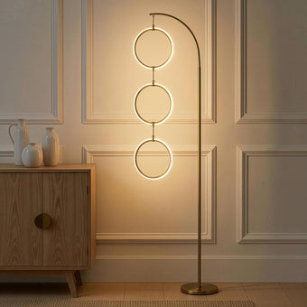 compare product Nova 74 In. Antique Brass Industrial 3-Light LED Energy Efficient Floor Lamp with Built-In 3-Way Dimmer Function FL-NVA-BRS