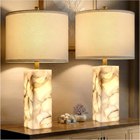 Alabaster Table Lamp Set of 2 with Night Light for Bedroom Living Room, 23" Rotary Switch Bedside Lamp with Linen Shade, Modern Nightstand Lamps for Room Office Dorm (Bulb Included)