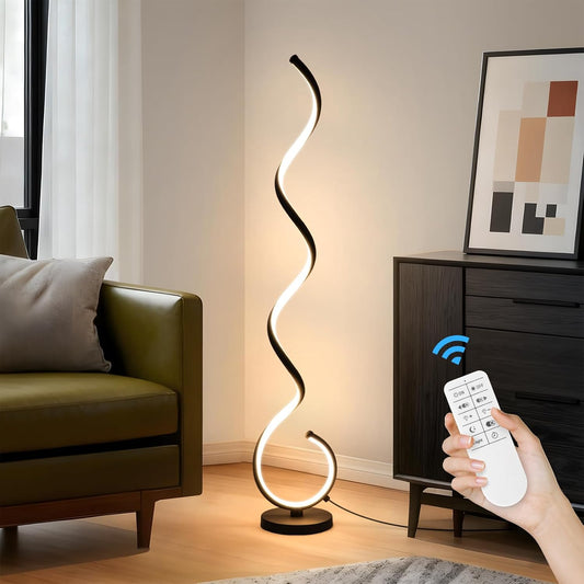 Modern Floor Lamp for Living Room, 3 Color Temperature LED Spiral Floor Lamps with Remote&Foot Switch, 48W Dimmable LED Standing Lamp for Bedroom, Office(Black)