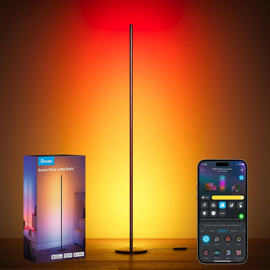 RGBIC Floor Lamp Basic, 1000Lm LED Corner Lamp Compatible with Smartthings, Alexa, and Matter, Modern Floor Lamp with Music Sync and 16 Million DIY Colors, Standing Lamp for Bedroom Living Room