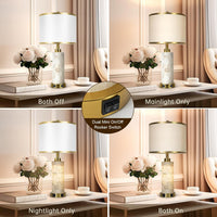 27" Alabaster Table Lamps Set of 2, Lamps for Living Room Bedroom,Bedside Lamps with Night Light,Nightstand Lamp with USB A+C Ports,Modern Table Lamp with Linen Shade (Bulbs Included)