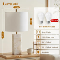Alabaster Table Lamp Set of 2 with Night Light for Bedroom Living Room, 23" Rotary Switch Bedside Lamp with Linen Shade, Modern Nightstand Lamps for Room Office Dorm (Bulb Included)