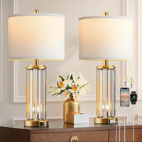 25.5" Table Lamp Set of 2 with USB A+C Ports, Gold Lamp for Living Room with Touch Control, Modern Bedside Nightstand Lamp White Lamp Shade Bedroom Home Office Decor (2700K LED Bulbs Included)
