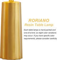 Set of 2 Modern Table Lamps for Living Room Bedroom, Gold Nightstand Resin Lamps with Black Grid Shade, Contemporary Desk Lamps for Bedside End Tables, 2 Bulbs Included (Gold)