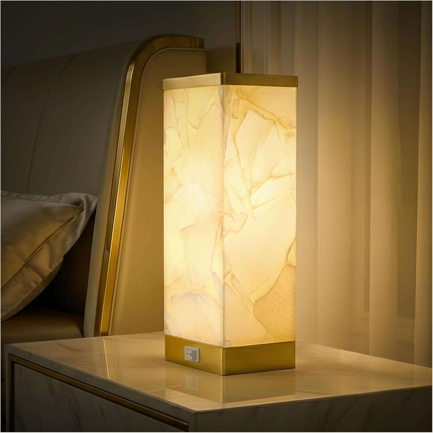 Alabaster Table Lamp Set of 2 with Night Light for Bedroom Living Room, 23" Rotary Switch Bedside Lamp with Linen Shade, Modern Nightstand Lamps for Room Office Dorm (Bulb Included)