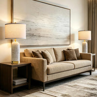 25" Set of 2 Touch Rustic Table Lamps for Living Room, Resin Stone Travertine Nightstand Modern Lamps with 3-Way Dimmable and USB A+C Ports for Bedroom Entryway, 2 LED Bulbs Included