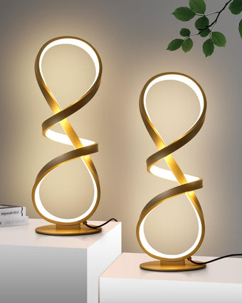 compare product 2 Pack LED Touch Dimmable Spiral Desk Lamp, 3 Color Temperature Modern Nightstand Lamp, Unique Bedside Table Lamp for Living Room, Bedroom, Cool Lamps for Ideal Gift, Gold