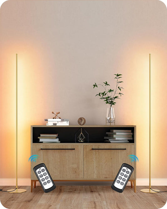 LED Corner Floor Lamp, Set of 2 Minimalist Dimmable Light with Remote, 57.5" Tall Standing Lamp for Living Room, Bedroom, Home Office, 7 Color Temperature 2700-6000K (Gold)