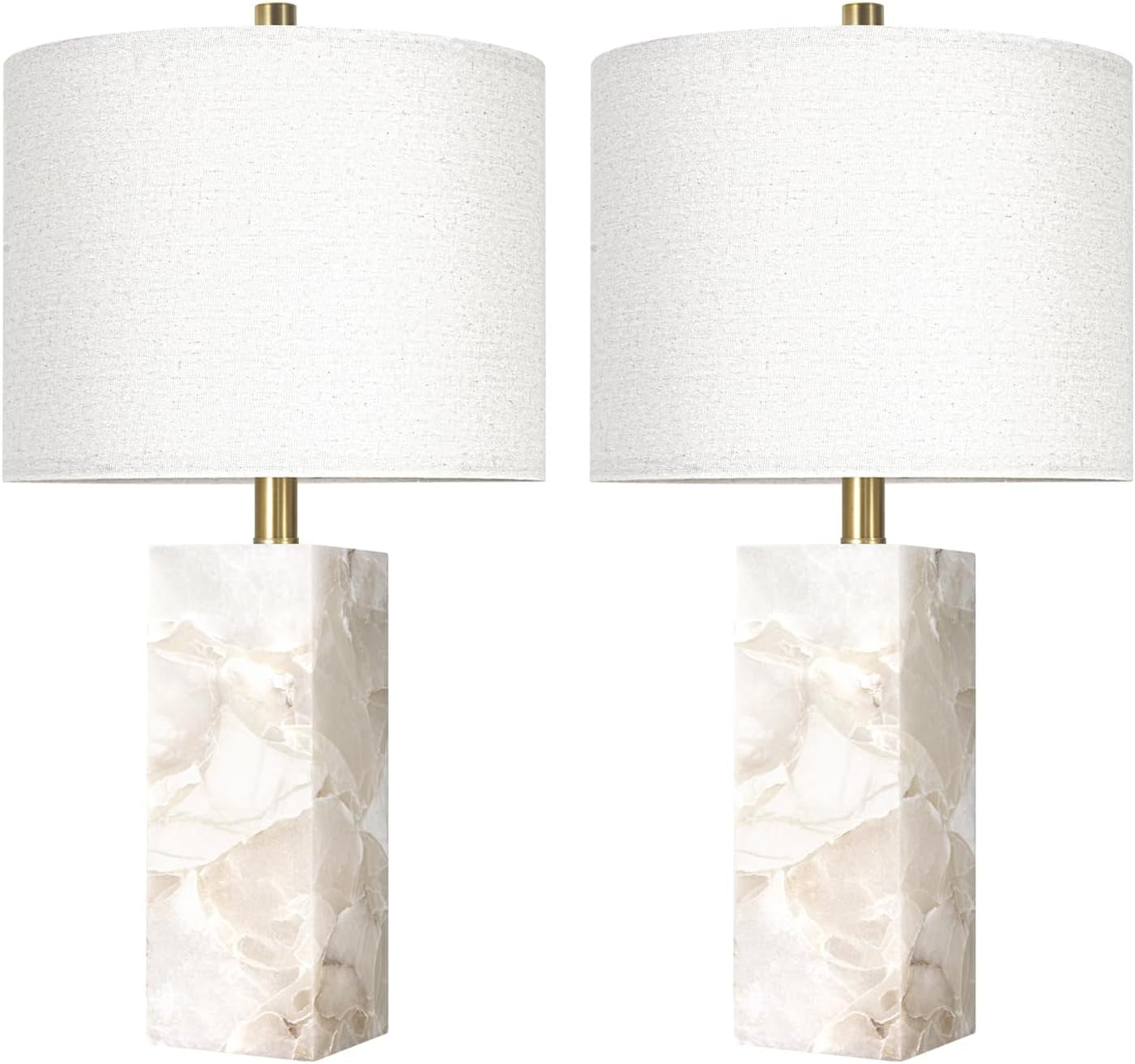 Alabaster Table Lamp Set of 2 with Night Light for Bedroom Living Room, 23" Rotary Switch Bedside Lamp with Linen Shade, Modern Nightstand Lamps for Room Office Dorm (Bulb Included)