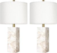 Alabaster Table Lamp Set of 2 with Night Light for Bedroom Living Room, 23" Rotary Switch Bedside Lamp with Linen Shade, Modern Nightstand Lamps for Room Office Dorm (Bulb Included)