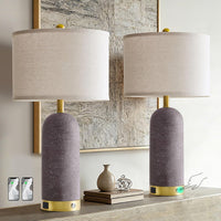 25" Set of 2 Touch Rustic Table Lamps for Living Room, Resin Stone Travertine Nightstand Modern Lamps with 3-Way Dimmable and USB A+C Ports for Bedroom Entryway, 2 LED Bulbs Included