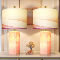 Alabaster Table Lamp Set of 2 with Night Light for Bedroom Living Room, 23" Rotary Switch Bedside Lamp with Linen Shade, Modern Nightstand Lamps for Room Office Dorm (Bulb Included)