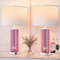 25.5" Table Lamp Set of 2 with USB A+C Ports, Gold Lamp for Living Room with Touch Control, Modern Bedside Nightstand Lamp White Lamp Shade Bedroom Home Office Decor (2700K LED Bulbs Included)