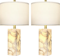 Alabaster Table Lamp Set of 2 with Night Light for Bedroom Living Room, 23" Rotary Switch Bedside Lamp with Linen Shade, Modern Nightstand Lamps for Room Office Dorm (Bulb Included)