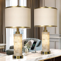 27" Alabaster Table Lamps Set of 2, Lamps for Living Room Bedroom,Bedside Lamps with Night Light,Nightstand Lamp with USB A+C Ports,Modern Table Lamp with Linen Shade (Bulbs Included)
